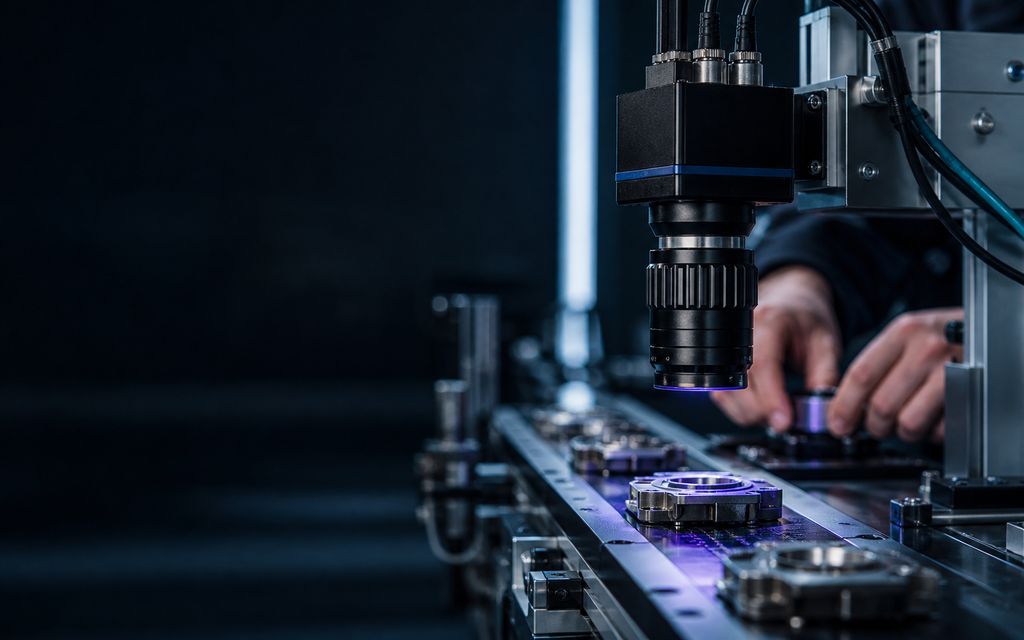Industrial machine vision camera inspecting precision components